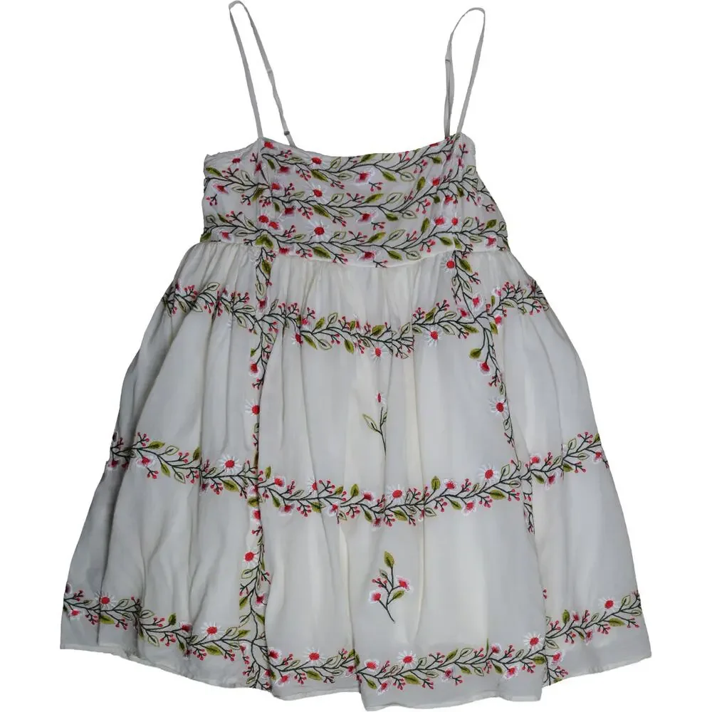 Samant Chauhan Cottage Boho Embroidered Babydoll Tiered Cami Mini Dress L Floral - Picture 3 of 14